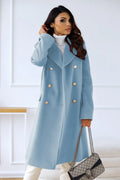 Dobbeltspent ullfrakk for kvinner - Blå - 3XL amandafashionnyc