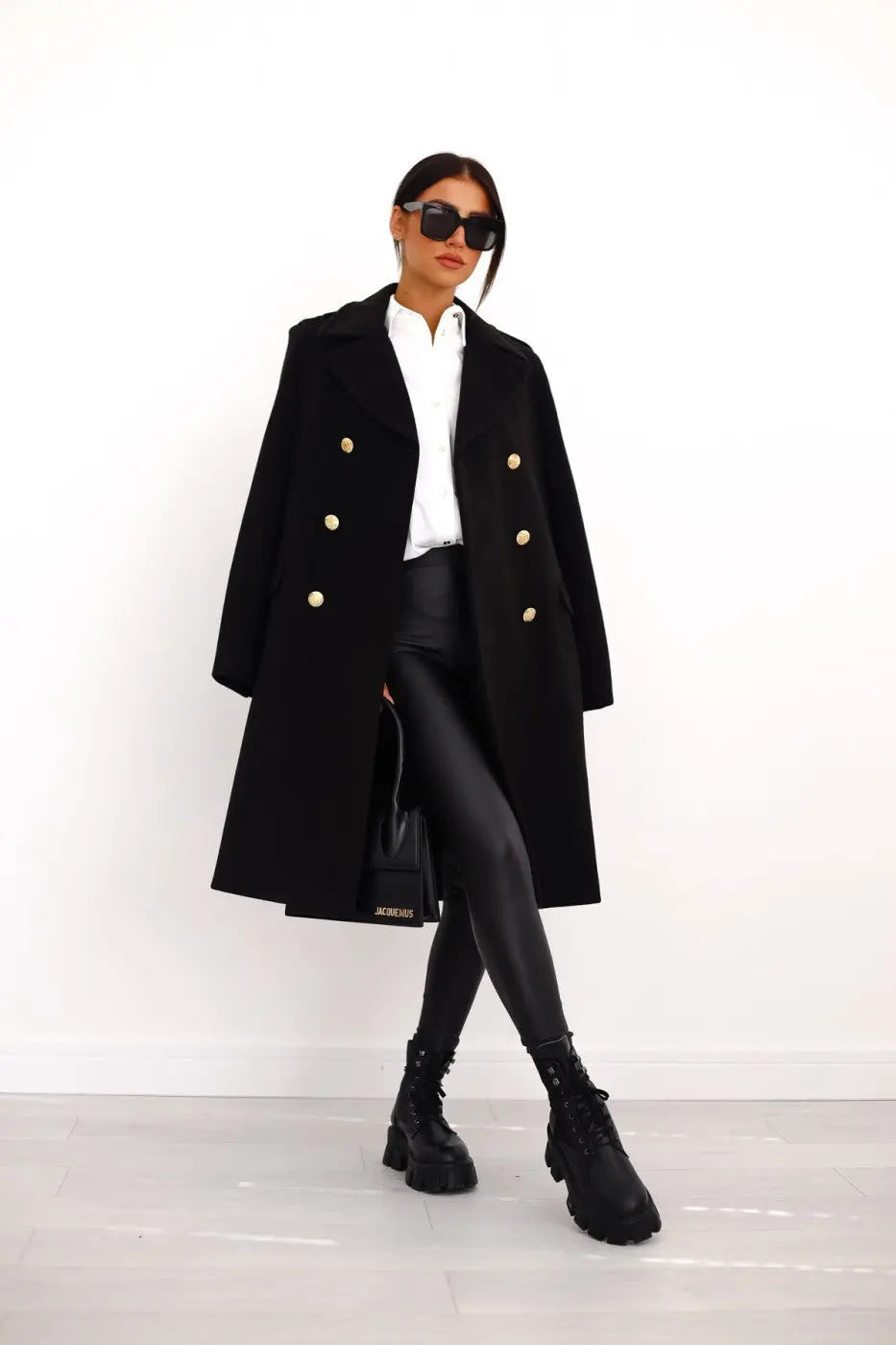 Dobbeltspent ullfrakk for kvinner - Svart - XL amandafashionnyc